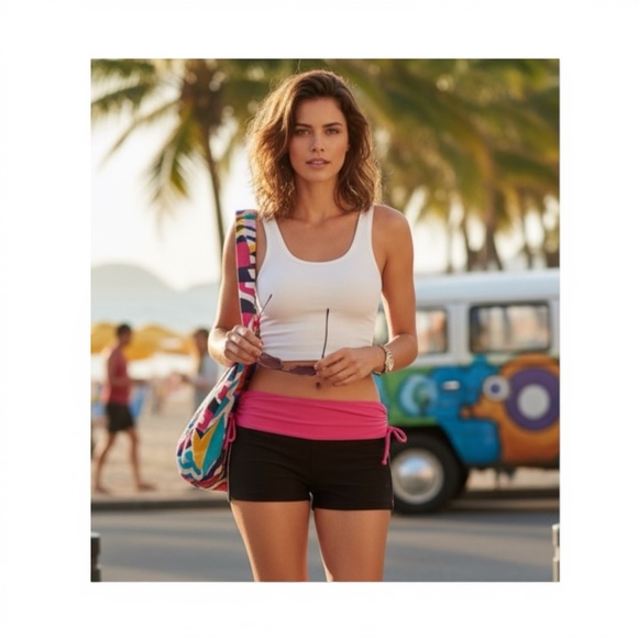 new Marika Tek ✦ Pisces Scrunch Tie Yoga Running Shorts ✦ Black + Pink ✦ Large - Picture 2 of 15